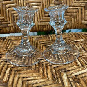 Vintage Libbey Glass 4-inch Taper Candlestick Holders Set of 2